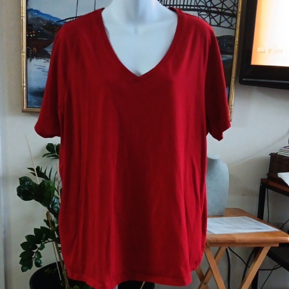 Woman Within Tops - Woman Within Red V-Neck T-Shirt 2X Petite